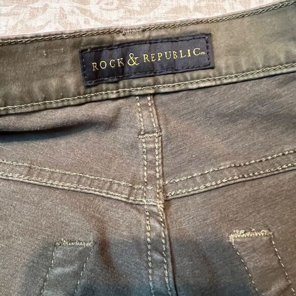 Rock & Republic Kashmiere olive green embellished mid rise skinny jeans Sz 8/10 - Picture 10 of 12